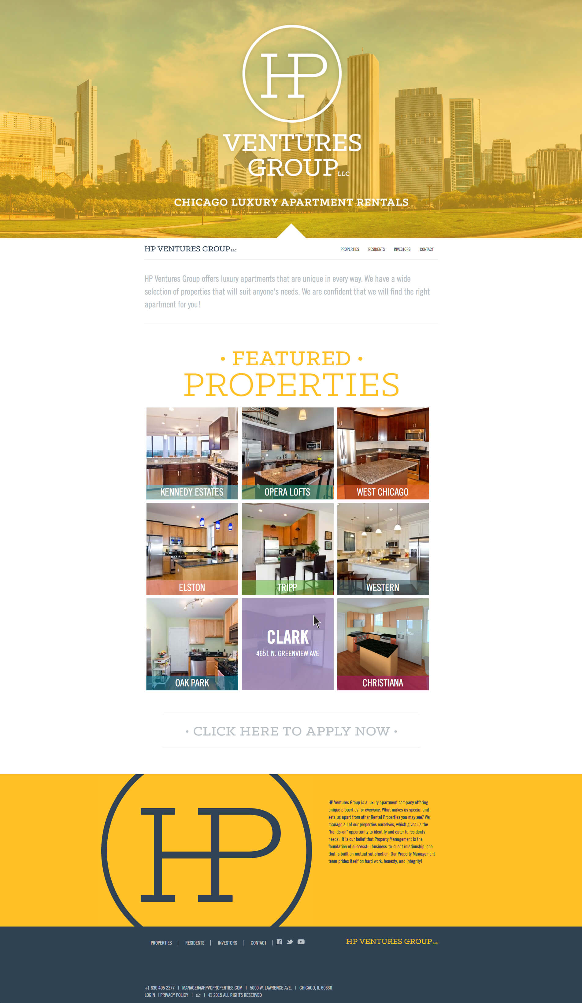 HP Ventures Group - Luxury Apartment Rentals - Chicago, Illinois - Website Design